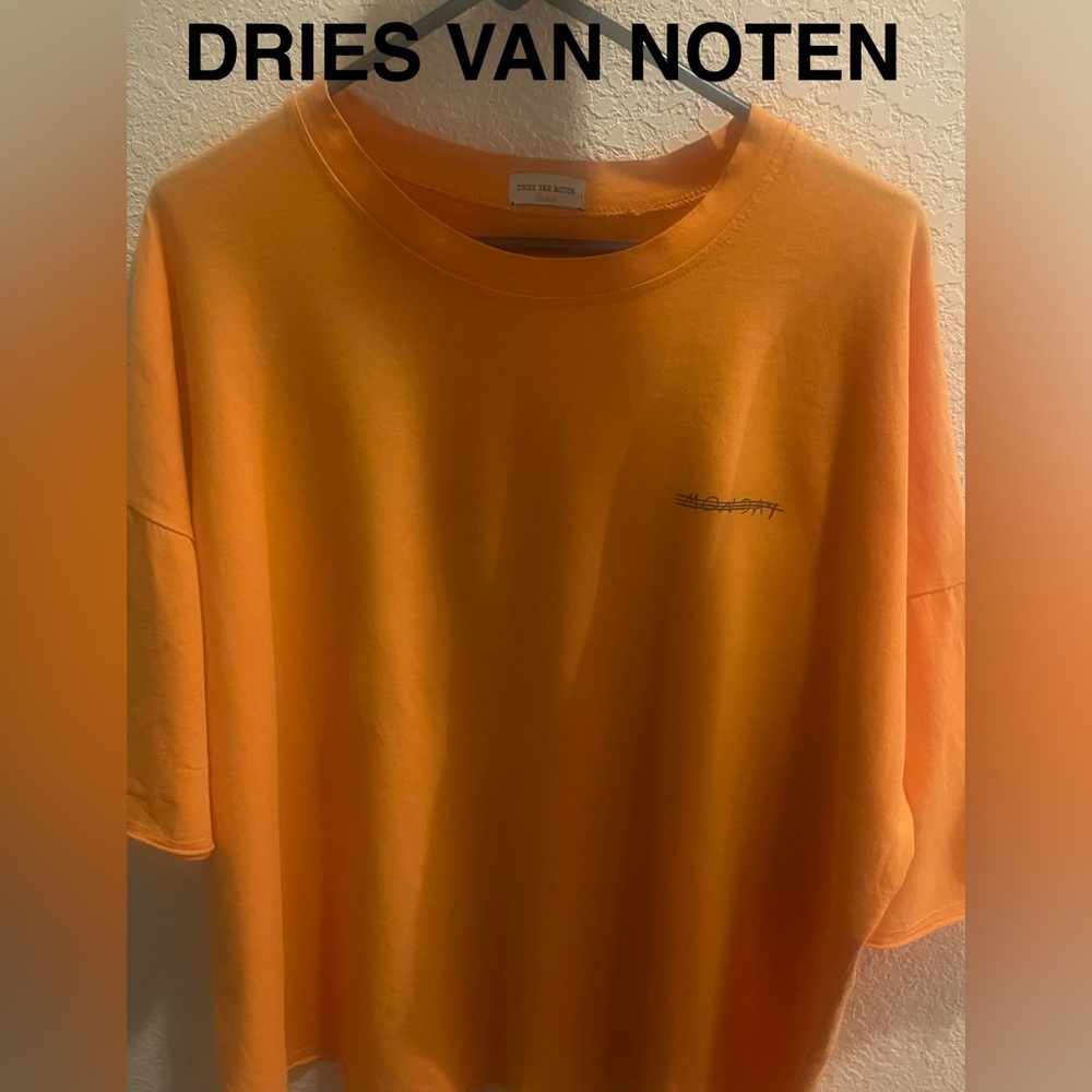 Dries Van Noten Orange Oversized Crewneck Tee with Small Chest Graphic Medium